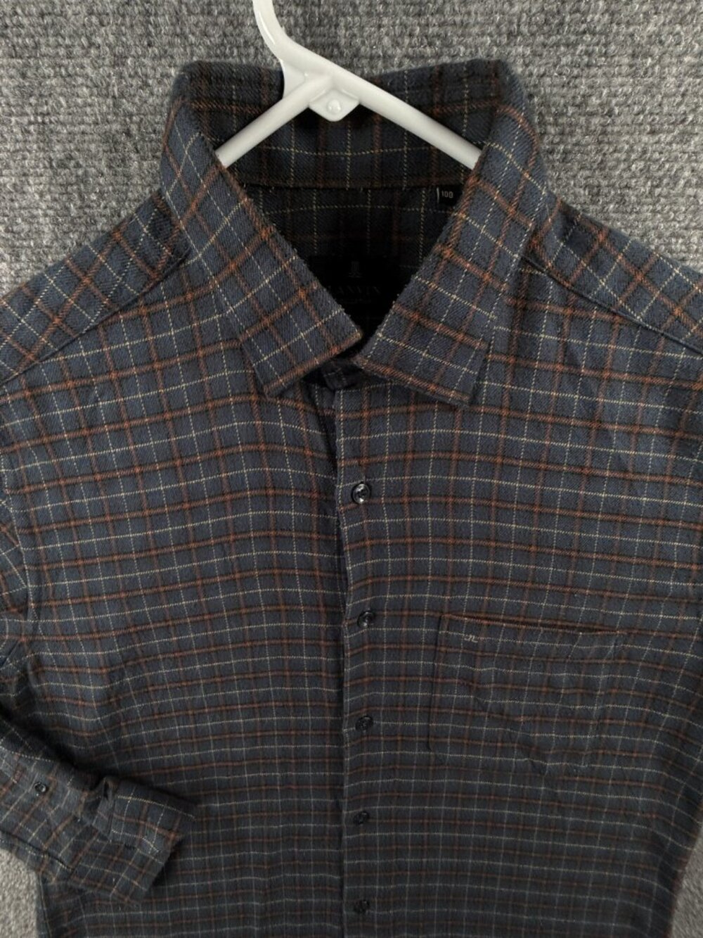 Lanvin Flannel Blue Button Up Shirt Long Sleeve Cotton Blend Size 100 (large)